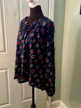 Wonderly Navy Floral Tie-Front Peasant Blouse